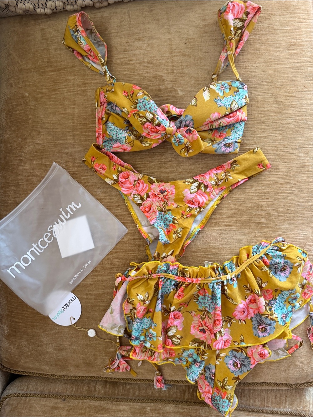 Montce gold Floral cabana 3 pc Bikini Set in  vintage early Montce print! Small